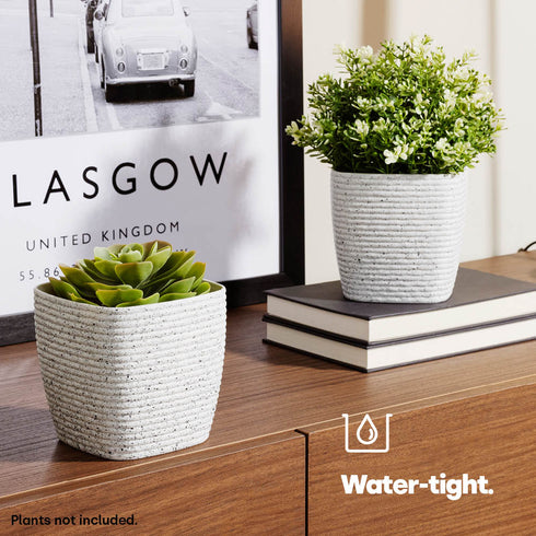 12cm Plant Pot White Sandstone - Set of 3